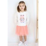 Breeze Kız Çocuk Uzun Kollu Elbise Arkadaş Temalı Kolları Kalp Desenli 2-6 Yaş, Ekru - 2 Yaş