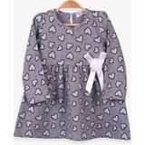 Breeze Kız Çocuk Uzun Kollu Elbise Fiyonklu Koyu Gri Melanj (1.5-5 Yaş) - 1,5 Yaş