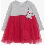 Breeze Kız Çocuk Uzun Kollu Elbise Kedicik Nakışlı 1.5-5 Yaş, Gri Melanj - 2 Yaş