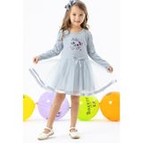 Breeze Kız Çocuk Uzun Kollu Elbise Kedicik Nakışlı Pullu 1.5-5 Yaş, Gri Melanj - 1,5 Yaş