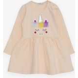 Breeze Kız Çocuk Uzun Kollu Elbise Tüllü Unicorn Nakışlı 1.5-5 Yaş, Krem - 1,5 Yaş