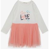 Breeze Kız Çocuk Uzun Kollu Elbise Tüllü Yazı Baskılı 1.5-5 Yaş, Ekru - 1,5 Yaş