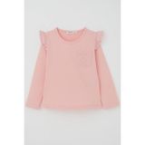 Breeze Kız Çocuk Uzun Kollu Tişört Basic Güpürlü 3-8 Yaş, Pembe - 4 Yaş