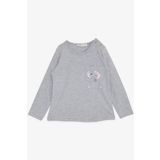 BREEZE Kız Çocuk Uzun Kollu Tişört Cepli Sevimli Fil Baskılı 1.5-5 Yaş, Gri Melanj