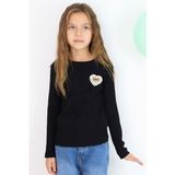 Breeze Kız Çocuk Uzun Kollu Tişört Kalp Armalı Fiyonklu 5-10 Yaş, Siyah - 5 Yaş