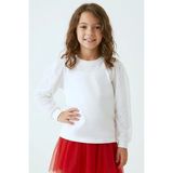 Breeze Kız Çocuk Uzun Kollu Tişört Kolları Tül Detaylı 4-9 Yaş, Ekru - 8 Yaş