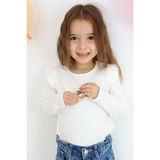 Breeze Kız Çocuk Uzun Kollu Tişört Mutlu Ayıcık Aksesuarlı Omzu Fırfırlı 2-6 Yaş, Beyaz - 2 Yaş
