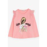 Breeze Kız Çocuk Uzun Kollu Tişört Omuzu Güpürlü 4-9 Yaş, Pembe - 4 Yaş