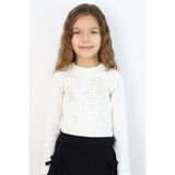 Breeze Kız Çocuk Uzun Kollu Tişört Pullu Fiyonk Armalı 8-12 Yaş, Ekru - 10 Yaş
