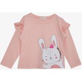 Breeze Kız Çocuk Uzun Kollu Tişört Sevimli Tavşancık Baskılı Omzu Fırfırlı 1-4 Yaş, Pembe - 1 Yaş