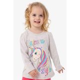 Breeze Kız Çocuk Uzun Kollu Tişört Unicorn 2-6 Yaş, Bej Melanj - 3 Yaş