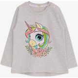 Breeze Kız Çocuk Uzun Kollu Tişört Unicorn Baskılı 1.5-5 Yaş, Bej Melanj - 4 Yaş