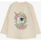 Breeze Kız Çocuk Uzun Kollu Tişört Unicorn Baskılı 1.5-5 Yaş, Krem - 2 Yaş