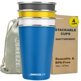 Breeze Life - İstiflenebilir Paslanmaz Çelik Bardaklar. 4'lü Paket Metal Bardaklar, Kamp, Spor, Festivaller ve daha fazlası için 4 Renkte Kırılmaz Parti Bardakları.