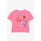 Breeze Neon Pembe 9-16 Yaş Kalpli Simli Baskılı Kız Çocuk T-shirt