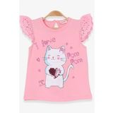 Breeze Pudra 1-4 Yaş Kedicik Baskılı Kız Çocuk T-shirt