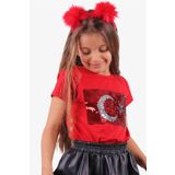 Breeze Pullu Ay Yıldızlı Kırmızı 4-14 Yaş Kız Çocuk T-shirt