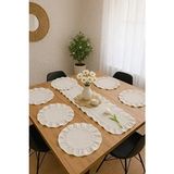 Breeze Rufle | 7 Parça Sofra Seti Fırfırli Takim 6 Adet Amerikan Servisi Supla + 1 Adet Runner - Bej - 40 x 110 cm