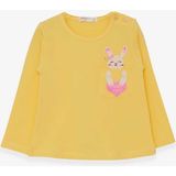 Breeze Sarı 1.5-5 Yaş Uzun Kollu Cepli Tavşancık Baskılı Kız Çocuk T-shirt