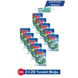 Bref Power Aktiv Çam Kokulu Tuvalet Bloğu 10 Adet İkili Paket + Çöp Poşeti Hediyeli