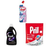 Bref WC Power Aktiv Jel Çiçek Kokulu) + Perwoll Siyahlar için Hassas Sıvı Çamaşır Deterjanı 4 L 1 Paket (1 x 4000 ml) + Pril Hepsi Bir Arada Extra Tablet