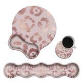 BREIDMKFM Klavye Bilek Desteği ve Fare Altlığı Bardak Altlıklı Bilek Destek Seti, Pembe Simli Leopar Bilek Mouse Pad Kaymaz PU Tabanlı Ev Bilgisayar Ofis Kolay Yazma Ağrı Giderme