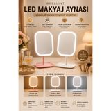 Brellint LED Işıklı USB Şarjlı Dokunmatik Makyaj Aynası 3 Renk Işık 360° Döner Masaüstü Pembe Kozmetik Aynası