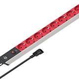 Brennenstuhl Alu-Line 19 inç Priz/Priz, 8 Bölmeli, Kontrol Dolapları için (Çoklu Priz 19 inç, 10A Emniyet Otomatı ve Soğuk Cihaz Fişi, 2 m Kablo) Gümüş/Kırmızı