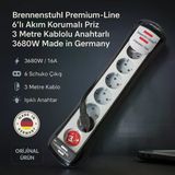Brennenstuhl Premium-Line 6’Lı Akım Korumalı Priz 3 Metre Kablolu Anahtarlı 3680W Made İn Germany