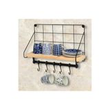 Brentino Metal Askılıklı Kahve Köşesi Rafı Ahşap Üst Raf 6 Kancalı Duvar Rafı Fincan Askısı 42cm