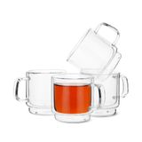 Brew To A Tea BTaT- İstiflenebilir Çift Duvar Cam Bardak, 4'lü Set (8 oz, 240 ml), Çay Bardağı, Cam Kahve Kupaları, Cappuccino Bardakları, Latte Bardakları, Latte Kupası, Şeffaf Kahve Fincanı, Cam Çay Bardakları