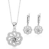 Brezza Lusso 925 Ayar Aster Çiçeği Zirconia Taşlı Işıltılı Kolye Küpe Set
