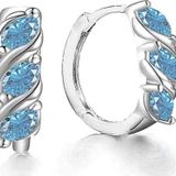 Brezza Lusso Aquamarin Marquise Diamond Night Halka Kadın Gümüş Küpe 17 MM