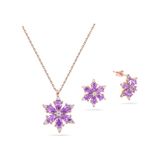 Brezza Lusso Jewelry 925 Ayar Lotus Çiçeği Ametist Taşlı Rose Kadın Kolye Küpe Set 40962551 42 CM 42 CM
