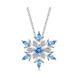 Brezza Lusso Jewelry Aquamarin Taşlı Özel Tasarım Kar Tanesi Kadın Gümüş Kolye 45 CM 45 CM