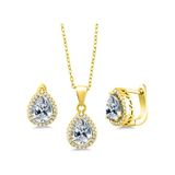 Brezza Lusso Jewelry Damla Model Zirkon Taşlı Gümüş Kolye Küpe Seti Altın Kaplama 45 CM