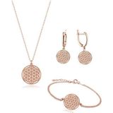 Brezza Lusso Rose Gold Gümüş Yaşam Çiçeği Bayan Kolye Küpe Bileklik Seti