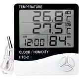 Brf Store A2TOPTAN Htc-2 Dijital Termometre Sıcaklık ve Nem Ölçer Higrometre Masa Alarm, Problu Dijital Termom - Siyah
