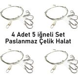 Brf Store Canarino Valkyrie 5 Iğneli Paslanmaz Çelik Halatlı Dip Hırsız Olta Takımı 4’lü Set – 6# Karbon Çelik - Siyah