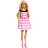 Brf Store Elivorasell Barbie Pembe Beyaz Çizgili Elbisesi ve Topuklu Ayakkabılarıyla 65. Yıla Özel Sarışın Beb - Siyah