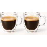 Brf Store Elivorasell Çift Cidarlı 2’li Kulplu Espresso Fincan Seti 80 ml Şeffaf Espresso Kahve Kupaları, Shot - Siyah
