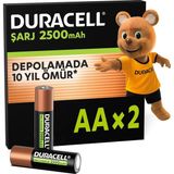 Brf Store Elivorasell Duracell Şarj Edilebilir Aa Kalem Pil (2’li Paket), 2500 Mah Nimh | Ön Şarjlı - Yüksek K - Siyah