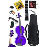 Brf Store Elivorasell Midex HGA44PU-PAK Mor 4/4 Tam Boy Keman Seti (Yastık Tuner Susturucu Çanta Yay Reçine Ye - Siyah