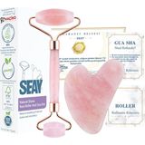 Brf Store Elivorasell Seay Pembe Kuvars Quartz Face Roller & Guasha Yüz Masaj Aleti Takımı Masaj Taşı Doğaltaş - Siyah