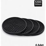 Brf Store Megsan 4 Adet Silikon Bardak Altlığı, Bardak ALTLIĞI,%100 Silikon Bardak Altlığı Siyah