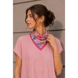 Brf Store Nerimu Lilyum Bahçesi Desen Pembe-Lila Soft Bandana Fular 50X50 cm - Siyah