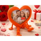 Brf Store Pmstore Aşk Kalpli Fotoğraf Çerçevesi – 3D Baskı Hareketli Bacaklı Masaüstü Çerçeve-Turuncu - Siyah