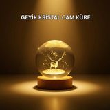 Brf Store Sepetium USB Bağlantılı Geyik Temalı Kristal Küre Premium Masa Gece Lambası - Siyah