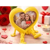 Brf Store Shopandenjoy Aşk Kalpli Fotoğraf Çerçevesi – 3D Baskı Hareketli Bacaklı Masaüstü Çerçeve-Sarı - Siyah