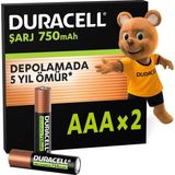 Brf Store Sidelyasell Duracell Şarj Edilebilir Aaa Ince Kalem Pil (2'li Paket), 750 Mah Nimh | Ön Şarjlı - Uzu - Siyah